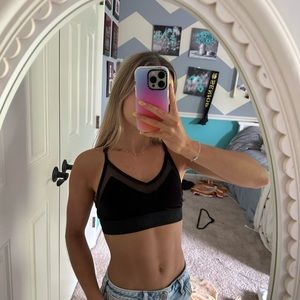 Pink Victoria’s Secret | Black Velvet Mesh Racer Back Sports Bra | Size XS